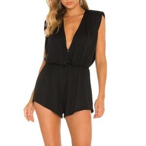 SEEK The‎ Label • Black Sleeveless Short Romper, Plunge Neckline, Size XS